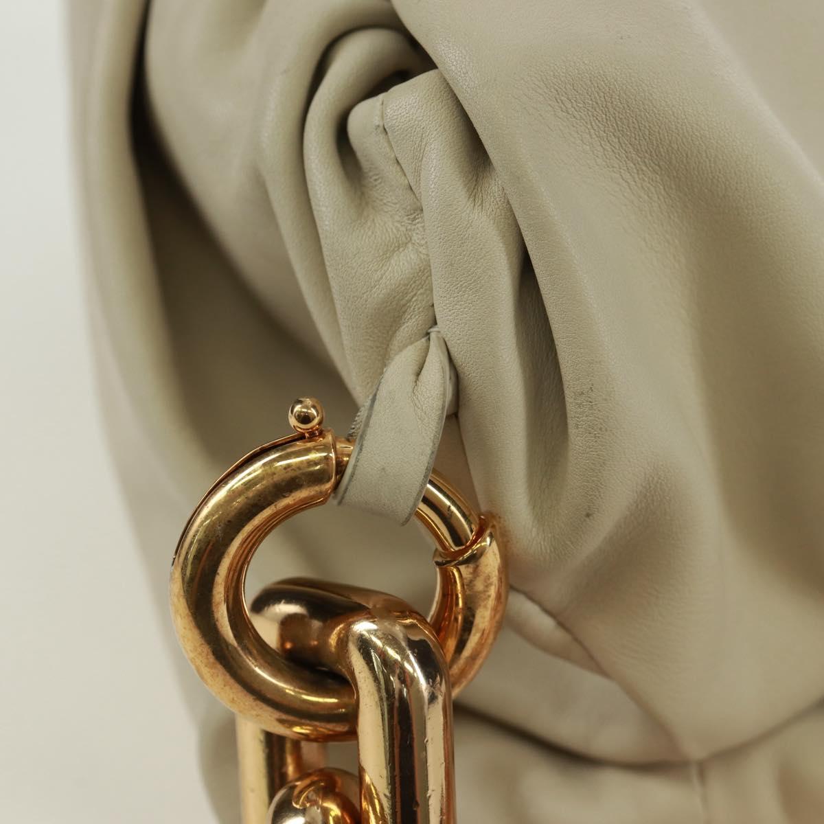 BOTTEGA VENETA Chain Shoulder Bag Leather White Gold Auth 170958V