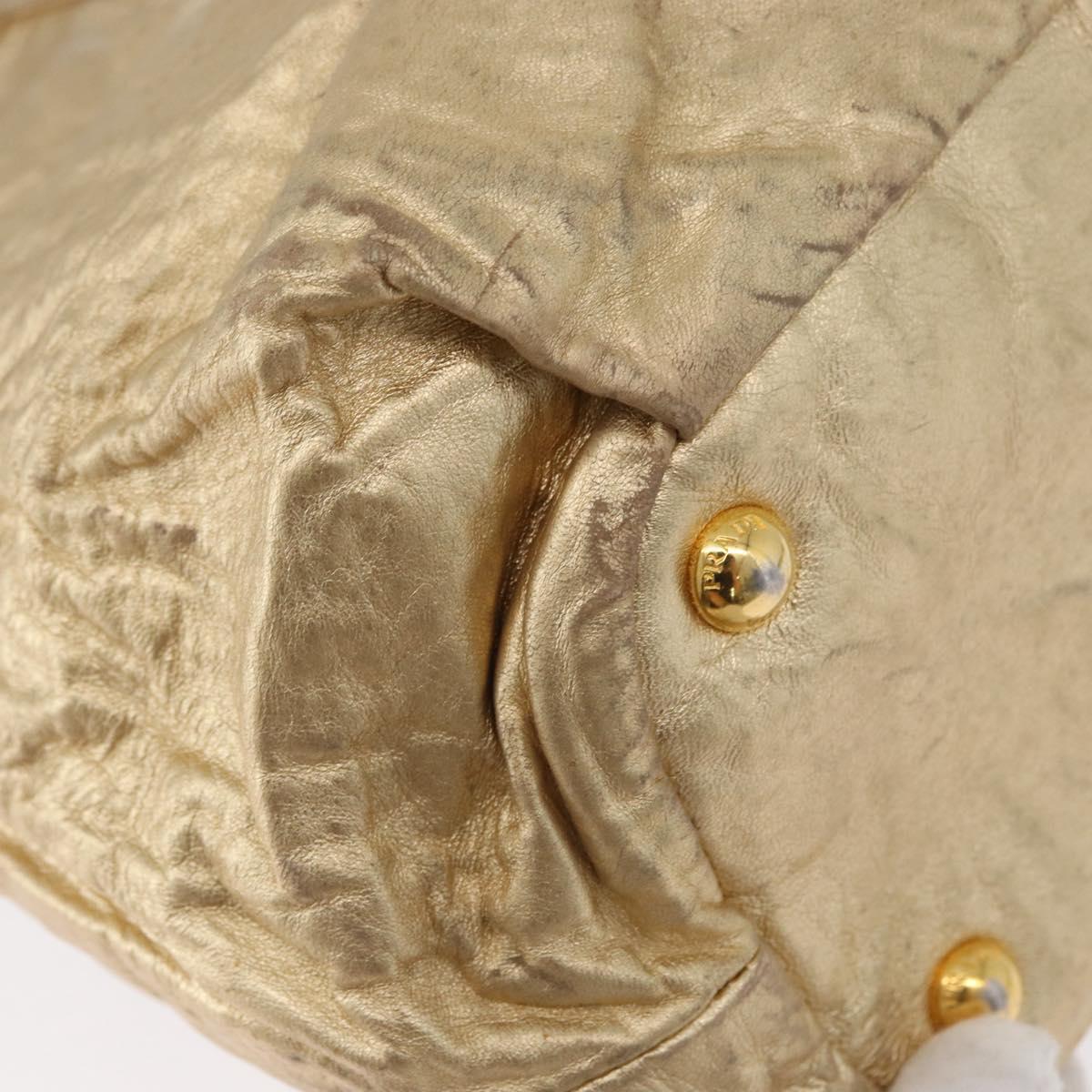 PRADA Hand Bag Leather Gold Auth 170966