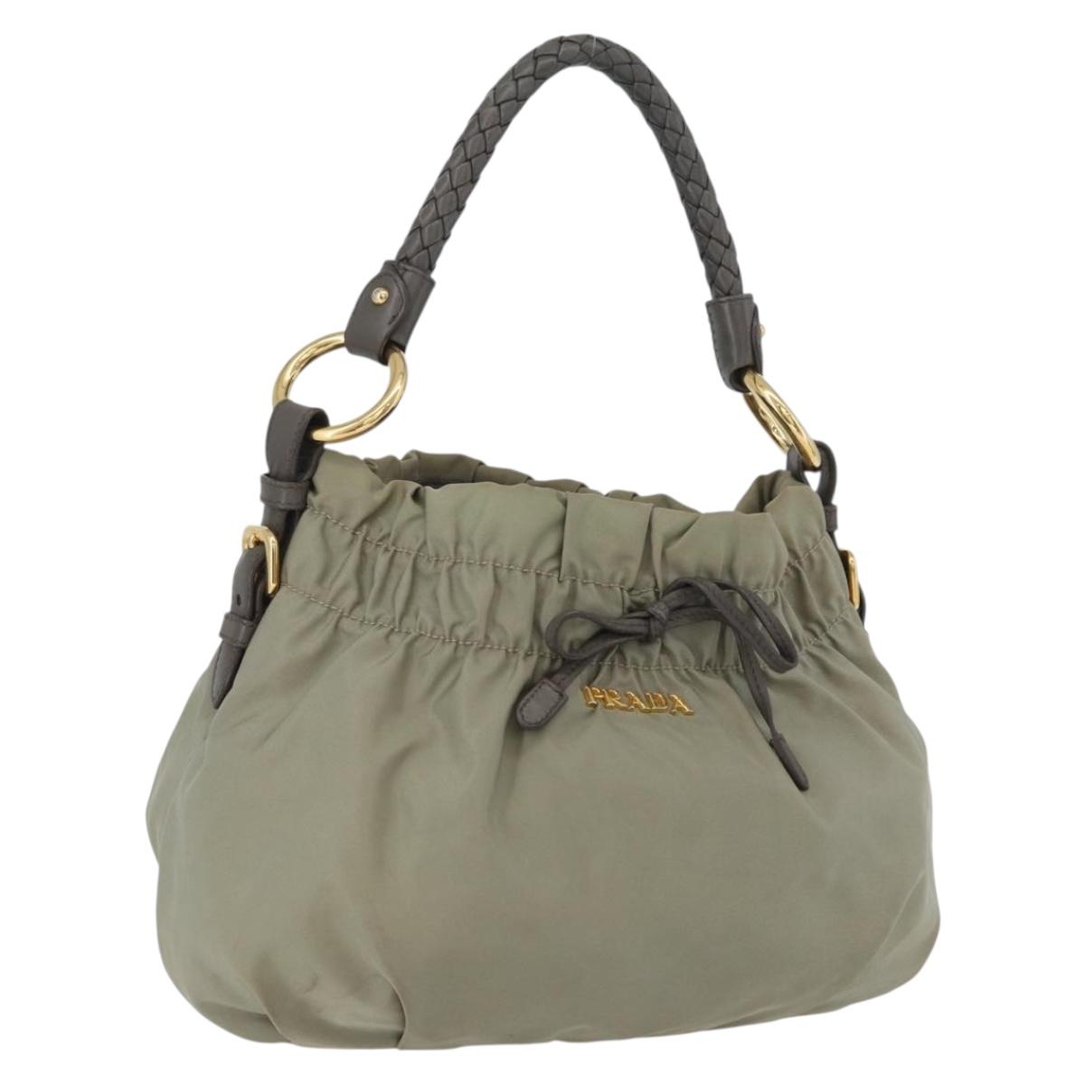 PRADA Shoulder Bag Nylon Leather Gold Light green Auth 170967