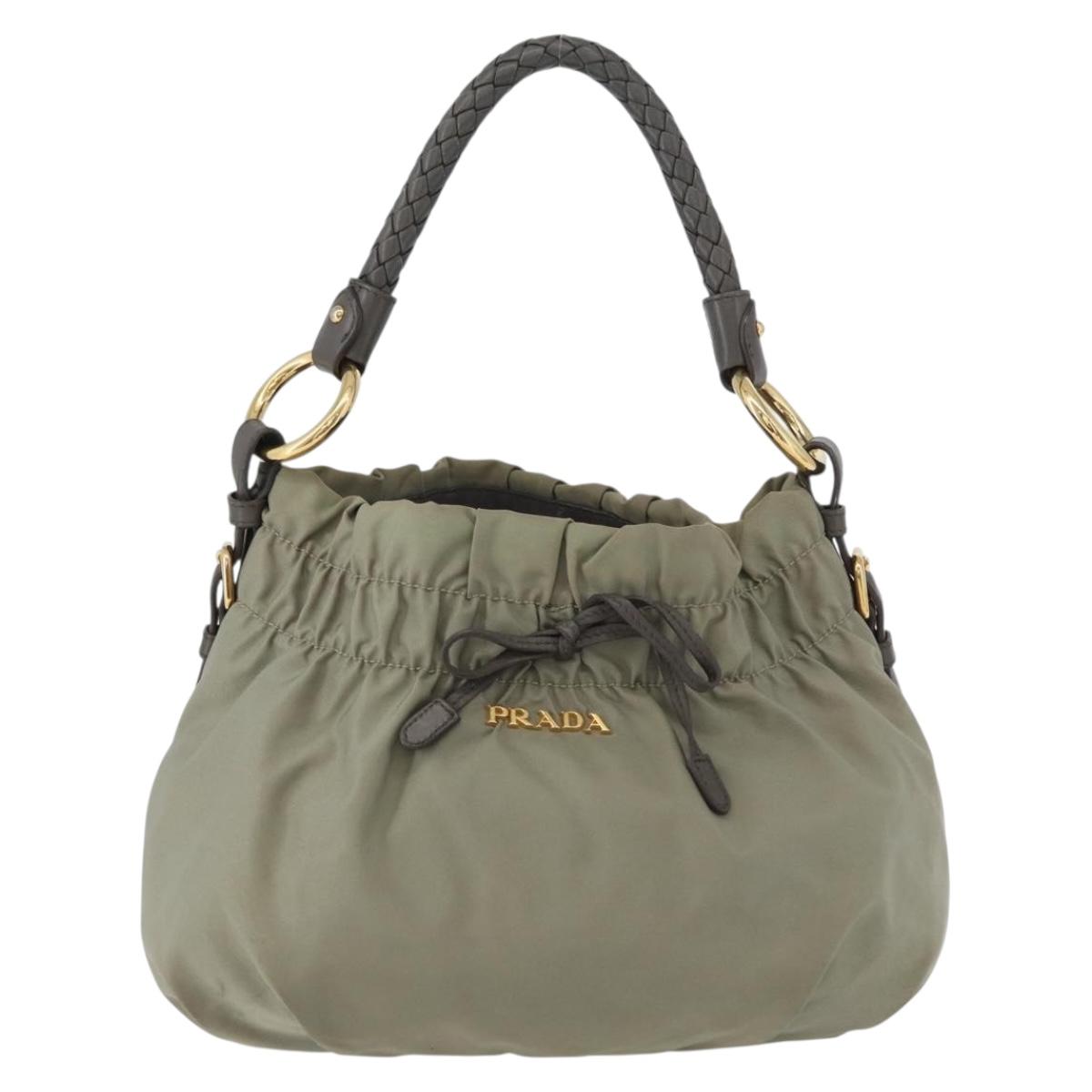 PRADA Shoulder Bag Nylon Leather Gold Light green Auth 170967