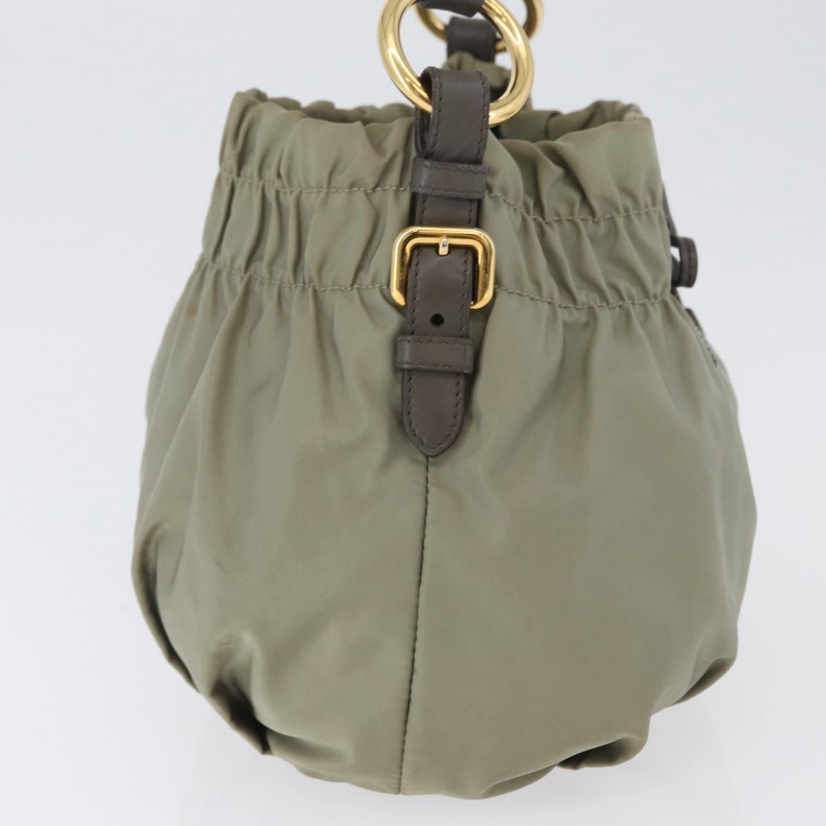 PRADA Shoulder Bag Nylon Leather Gold Light green Auth 170967