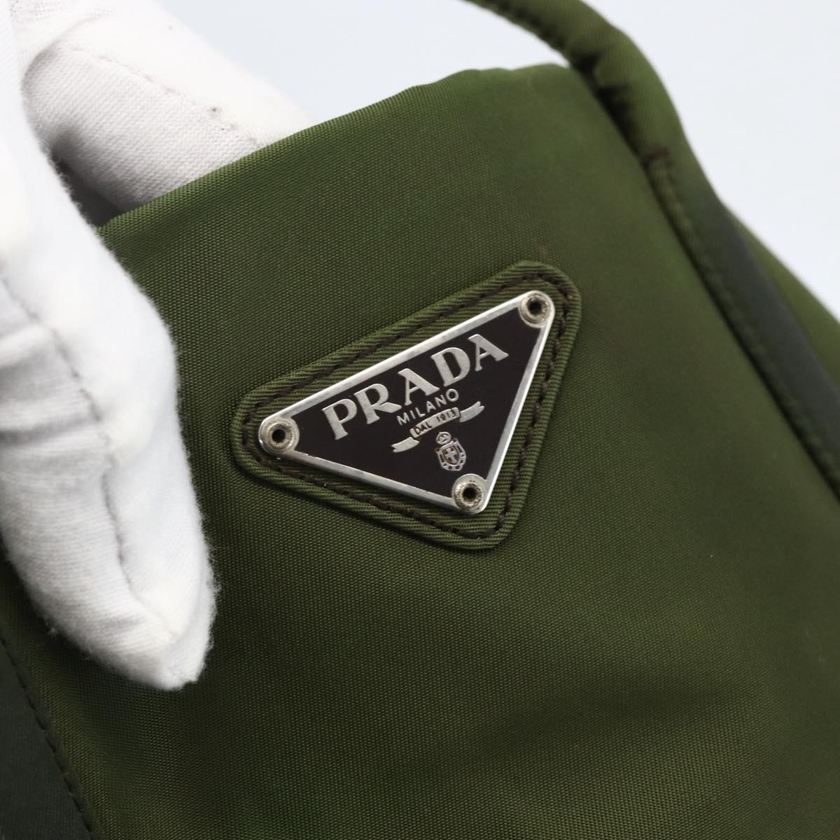 PRADA Tote Bag Nylon Khaki Silver Auth 170968