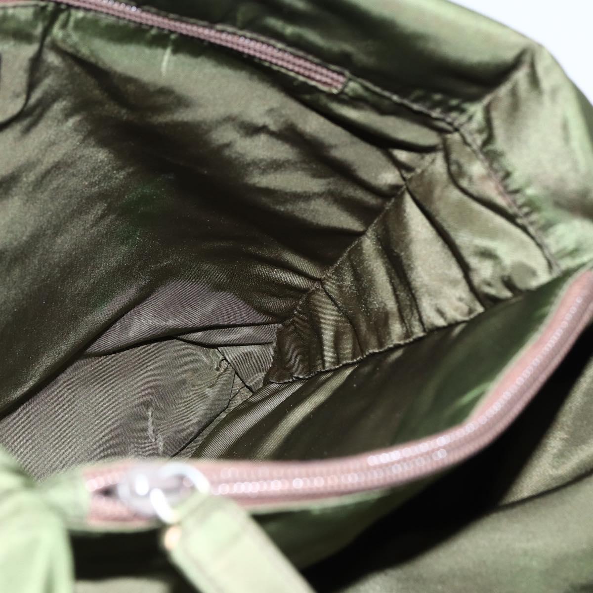 PRADA Tote Bag Nylon Khaki Silver Auth 170968