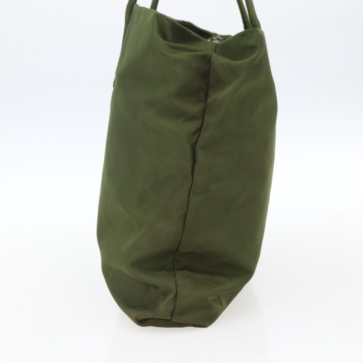 PRADA Tote Bag Nylon Khaki Silver Auth 170968
