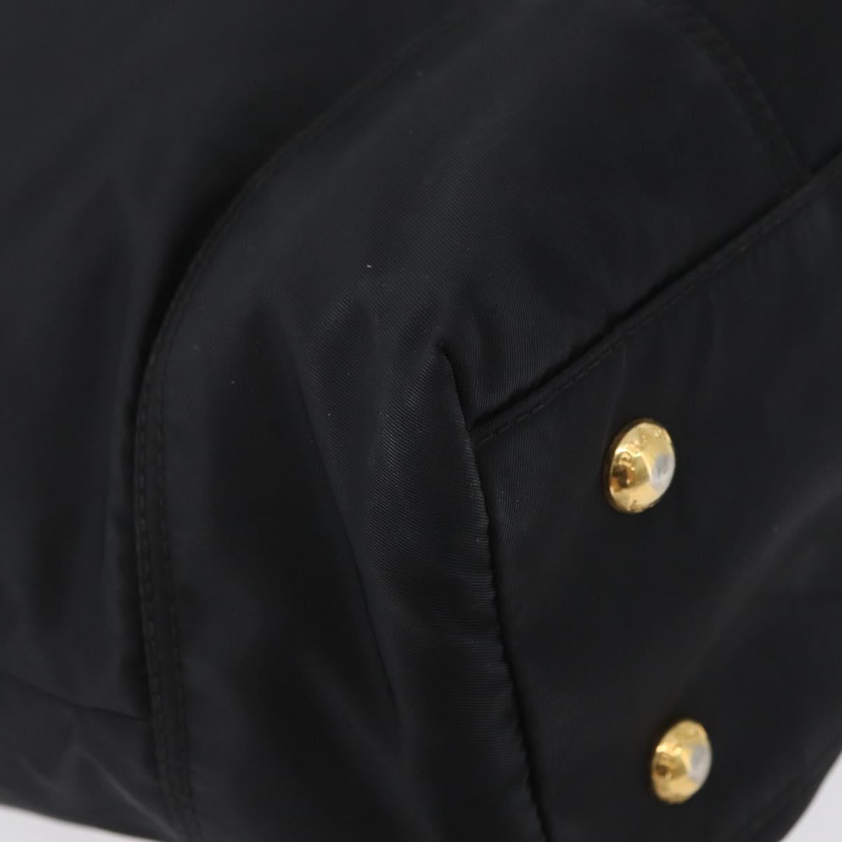 PRADA Hand Bag Nylon Black Gold Auth 170969