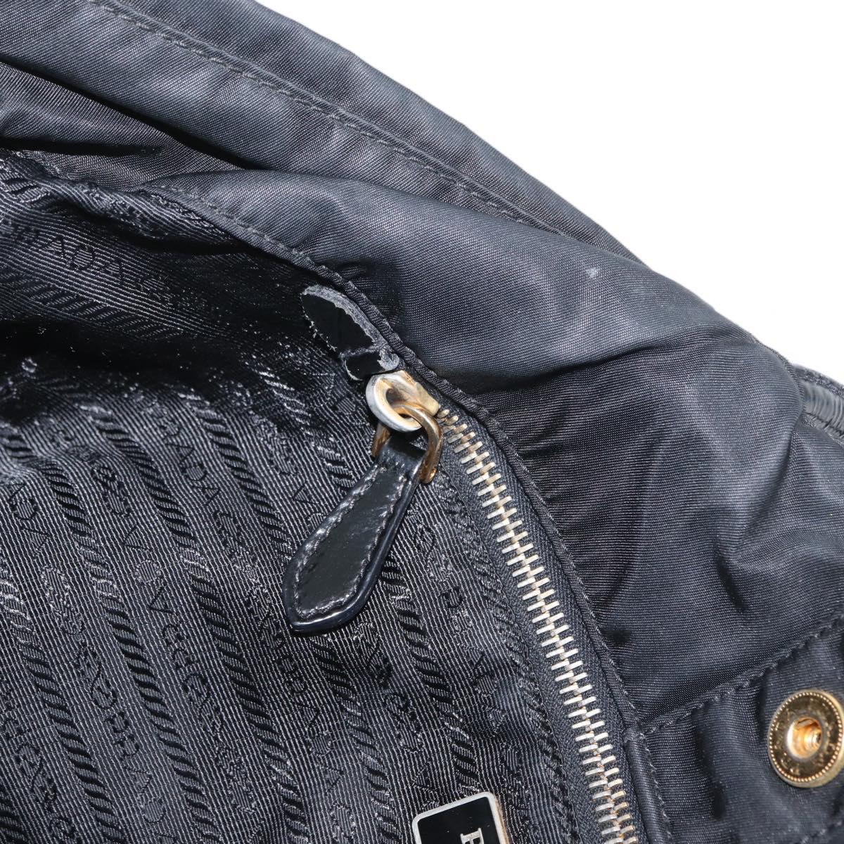 PRADA Hand Bag Nylon Black Gold Auth 170969