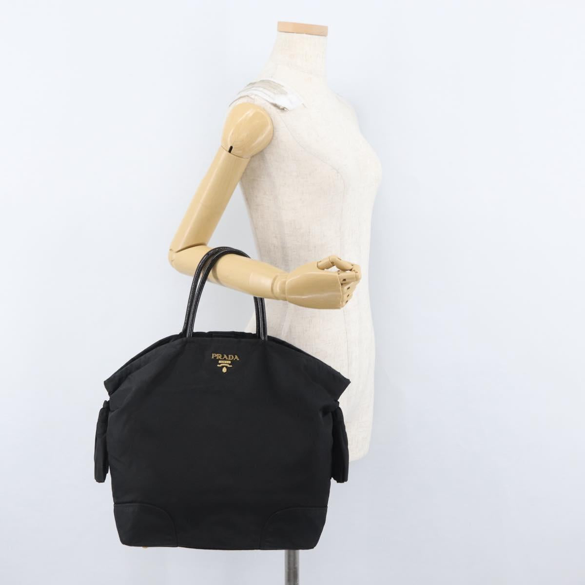 PRADA Hand Bag Nylon Black Gold Auth 170969