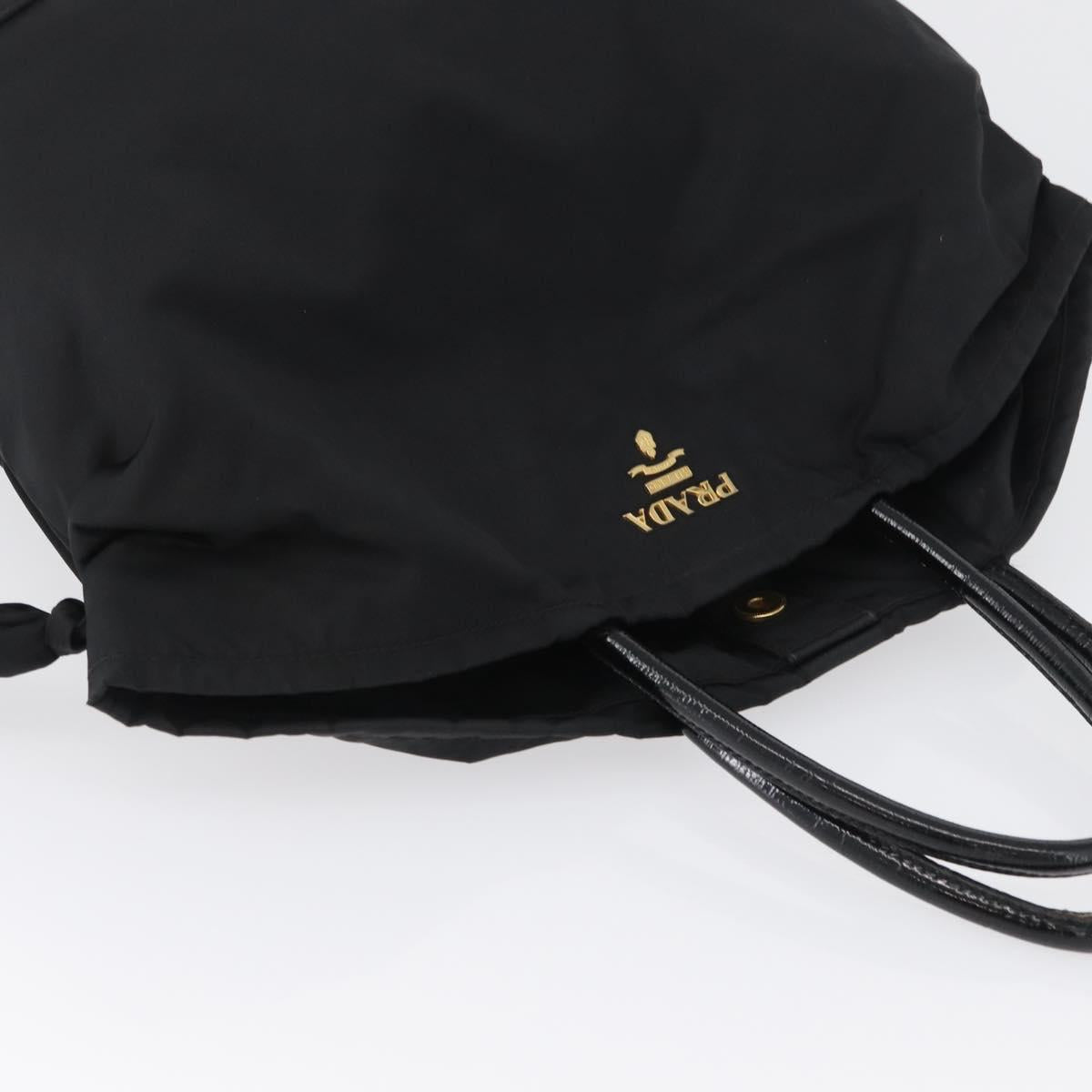 PRADA Hand Bag Nylon Black Gold Auth 170969