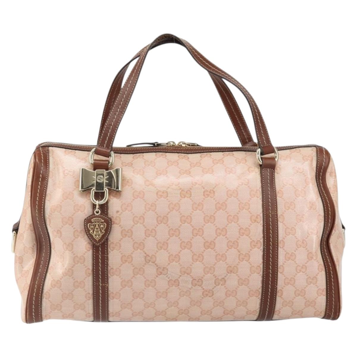 GUCCI GG Crystal Boston Bag Coated Canvas Pink Gold 181488 Auth 170991