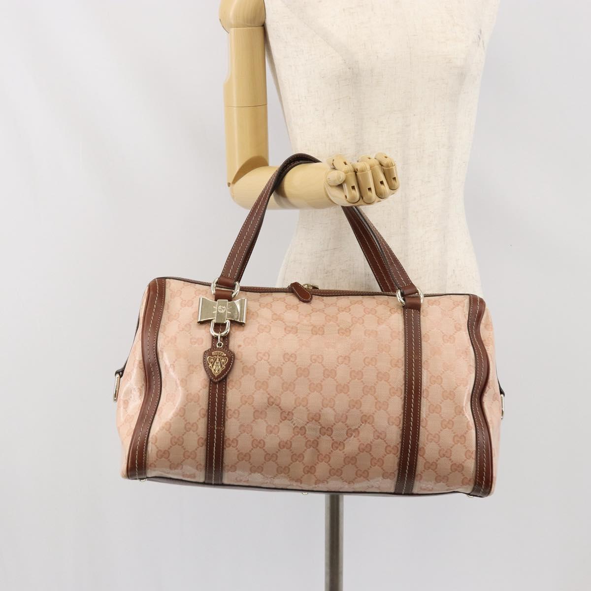 GUCCI GG Crystal Boston Bag Coated Canvas Pink Gold 181488 Auth 170991