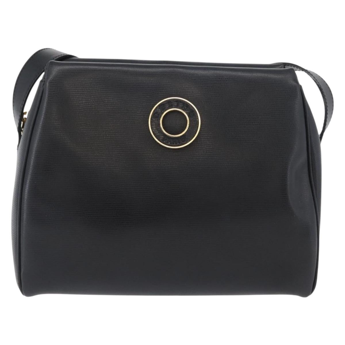 CELINE Circle Shoulder Bag Leather Black Gold Auth 170992