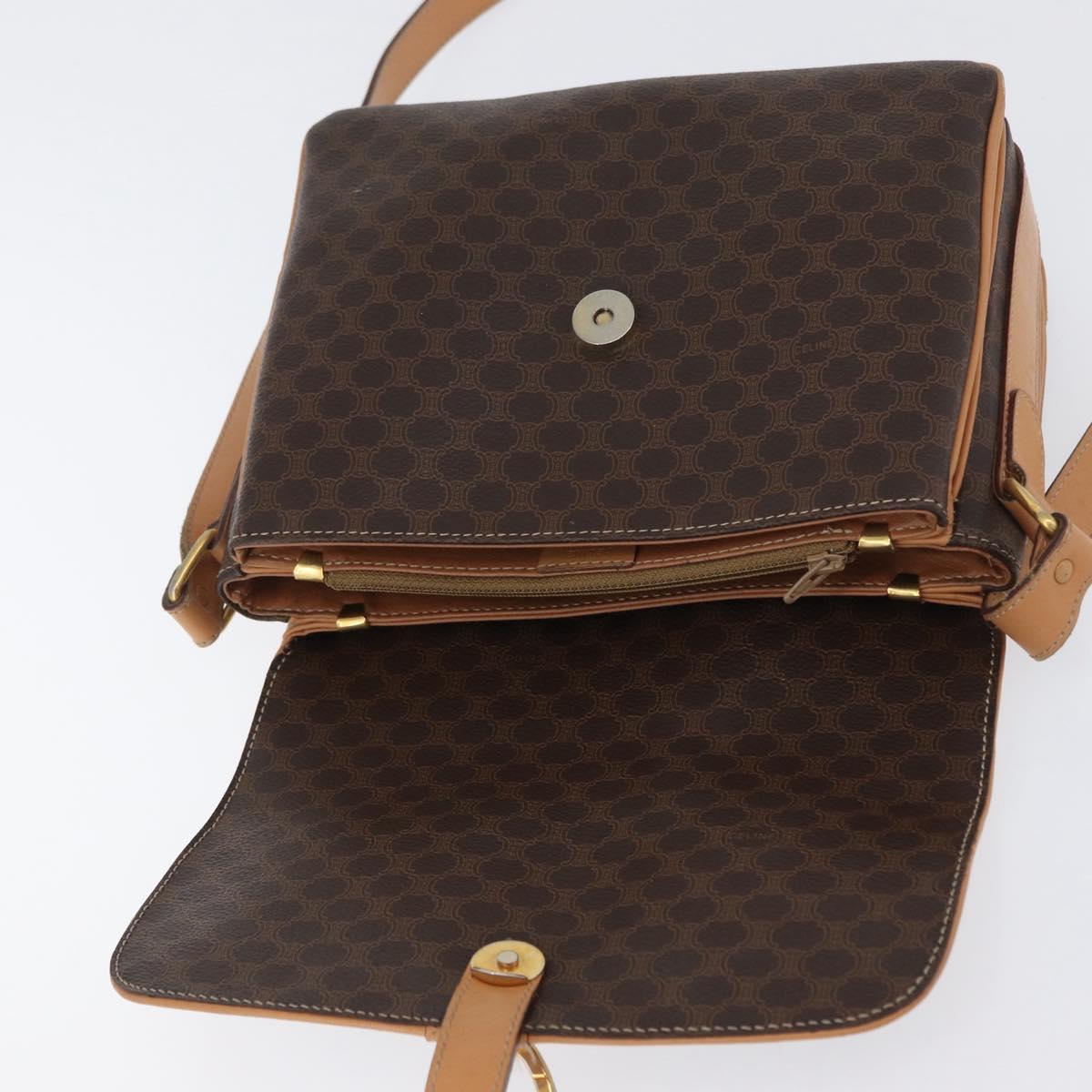 CELINE Macadam Canvas Shoulder Bag PVC Leather Brown Gold Auth 170993