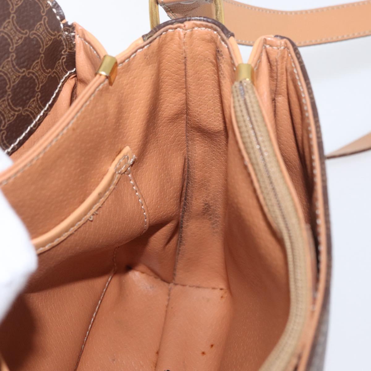CELINE Macadam Canvas Shoulder Bag PVC Leather Brown Gold Auth 170993
