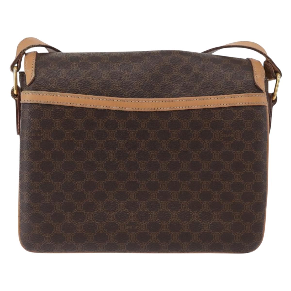 CELINE Macadam Canvas Shoulder Bag PVC Leather Brown Gold Auth 170993