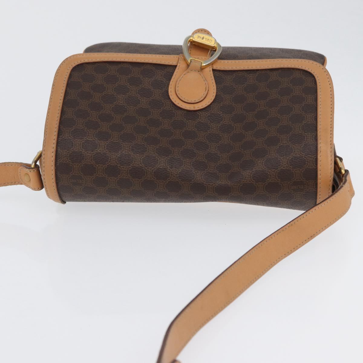 CELINE Macadam Canvas Shoulder Bag PVC Leather Brown Gold Auth 170993