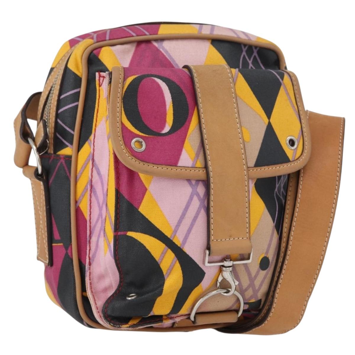 Christian Dior Shoulder Bag Coated Canvas Multicolor Silver Auth 170996