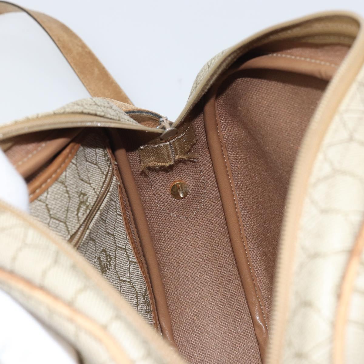 Christian Dior Honeycomb Canvas Shoulder Bag PVC Beige Gold Auth 170997