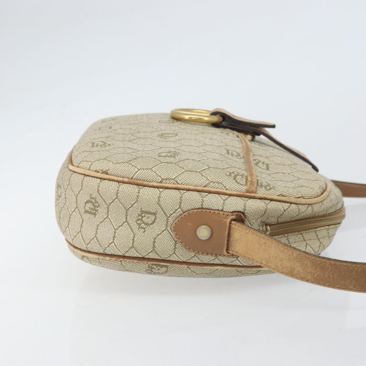 Christian Dior Honeycomb Canvas Shoulder Bag PVC Beige Gold Auth 170997