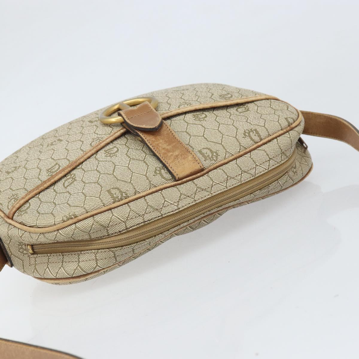 Christian Dior Honeycomb Canvas Shoulder Bag PVC Beige Gold Auth 170997
