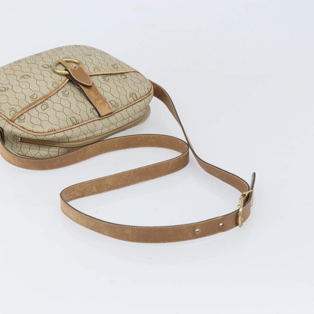 Christian Dior Honeycomb Canvas Shoulder Bag PVC Beige Gold Auth 170997
