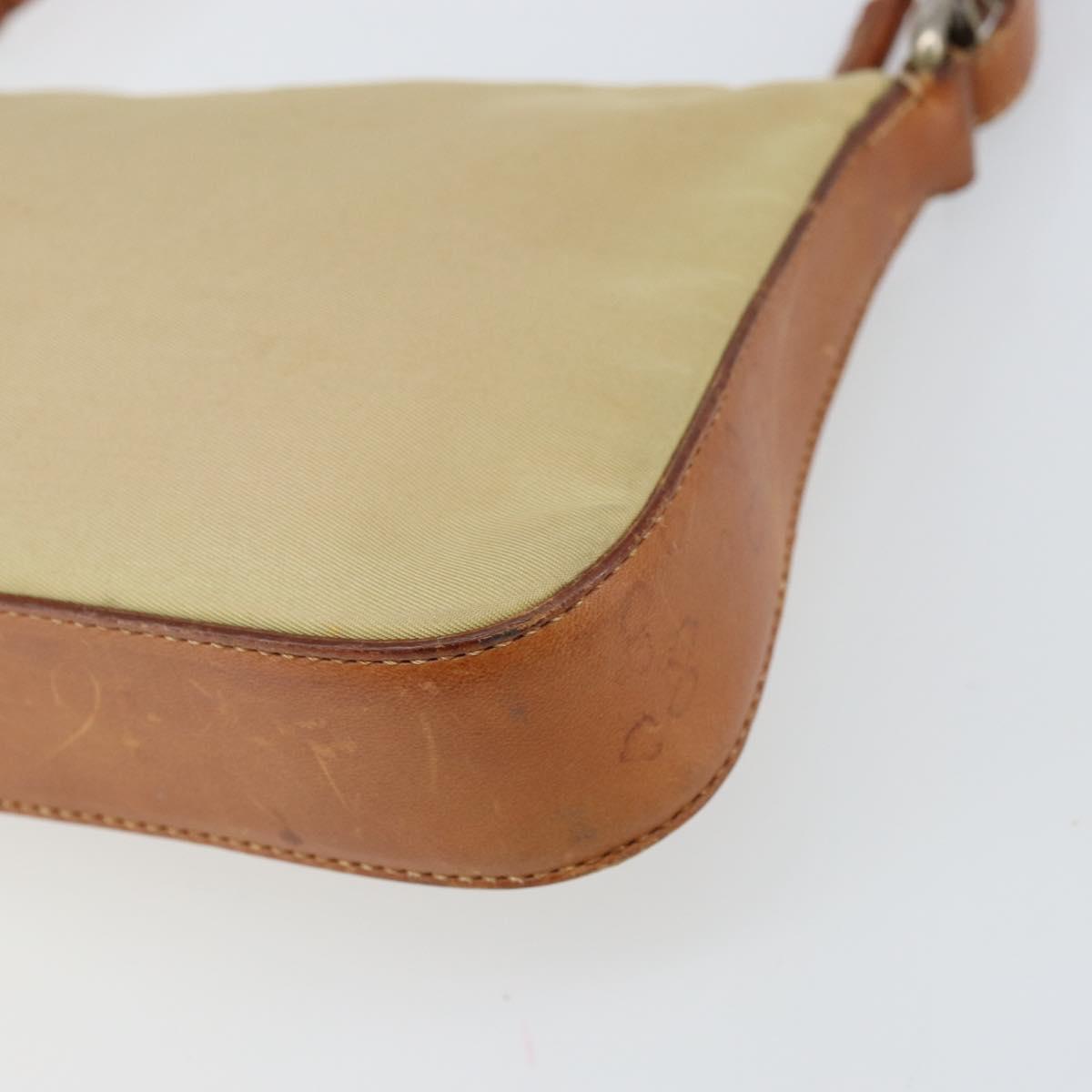 PRADA Hand Pouch Nylon Leather Beige Silver Auth 171021