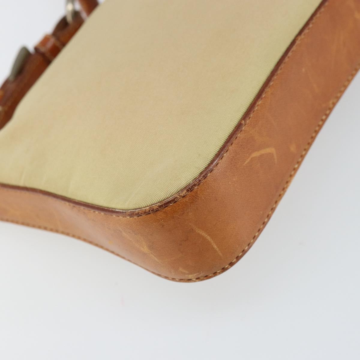 PRADA Hand Pouch Nylon Leather Beige Silver Auth 171021