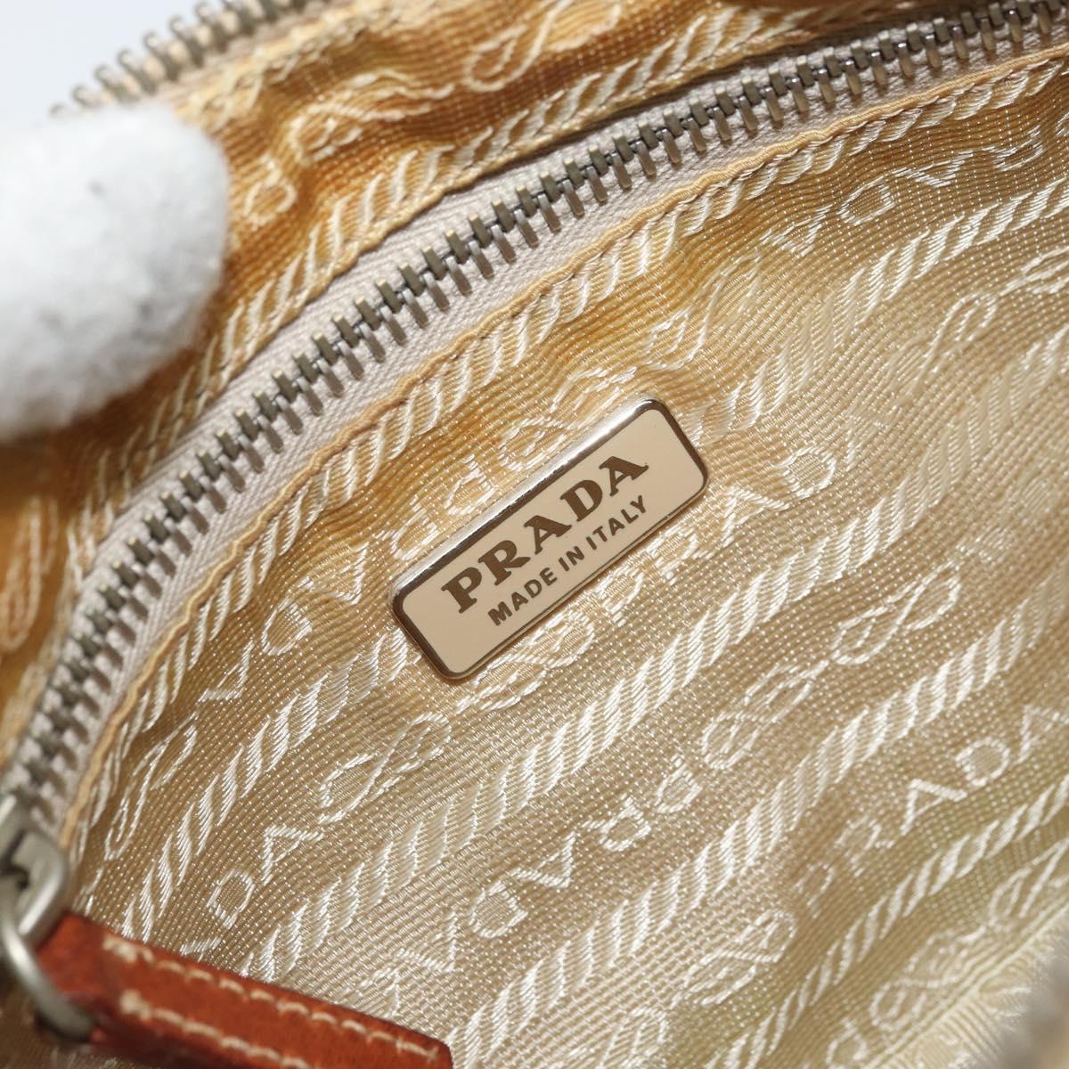 PRADA Hand Pouch Nylon Leather Beige Silver Auth 171021