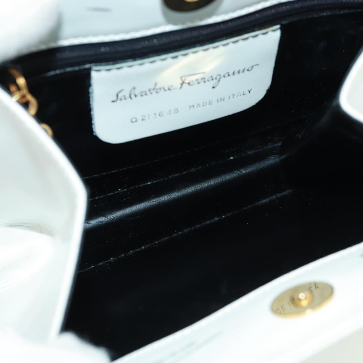 Salvatore Ferragamo Hand Bag Leather White Gold Auth 171023A