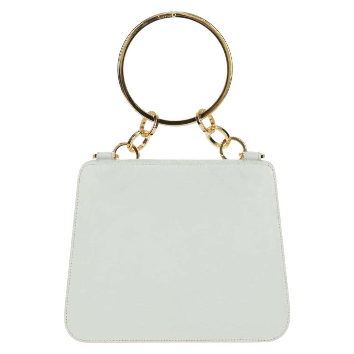 Salvatore Ferragamo Hand Bag Leather White Gold Auth 171023A