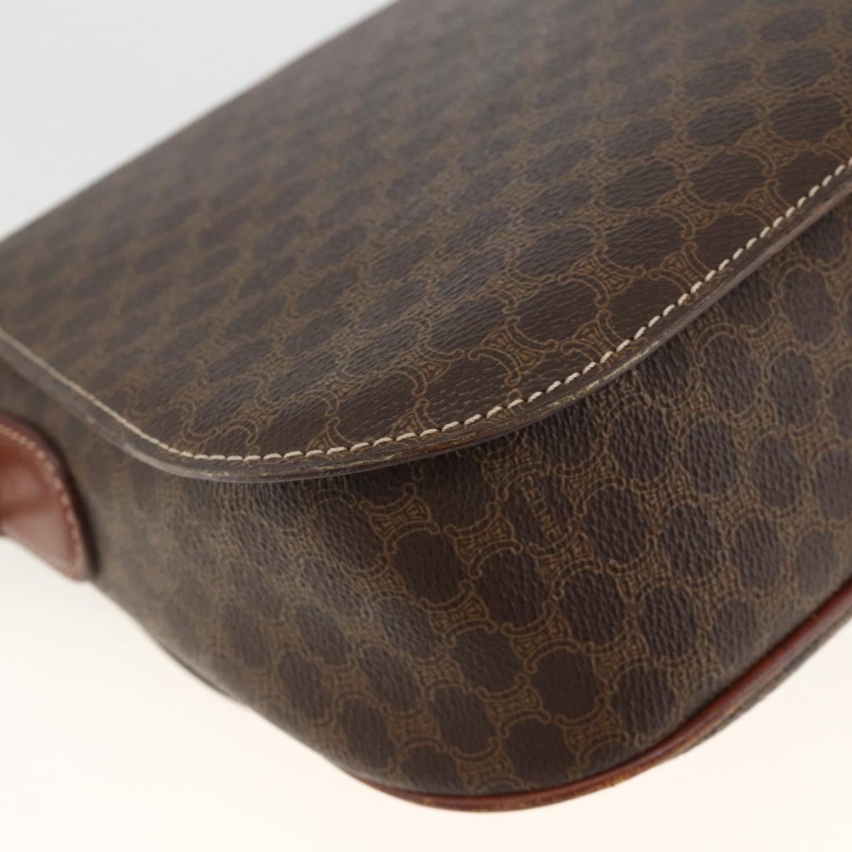 CELINE Macadam Canvas Shoulder Bag PVC Leather Brown Gold Auth 171040
