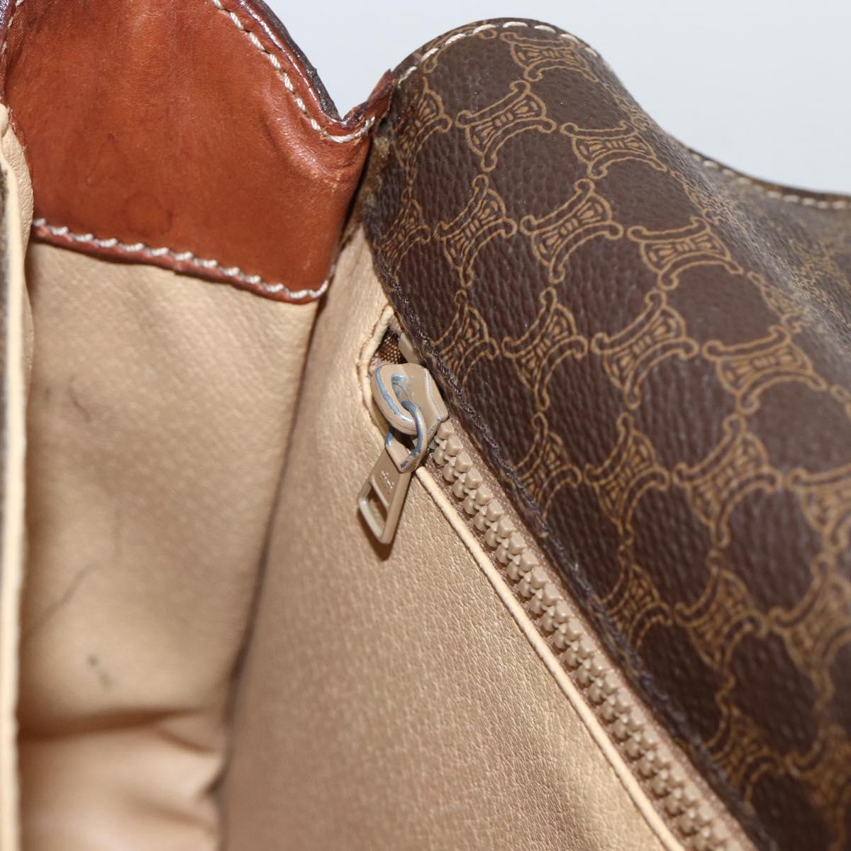 CELINE Macadam Canvas Shoulder Bag PVC Leather Brown Gold Auth 171040