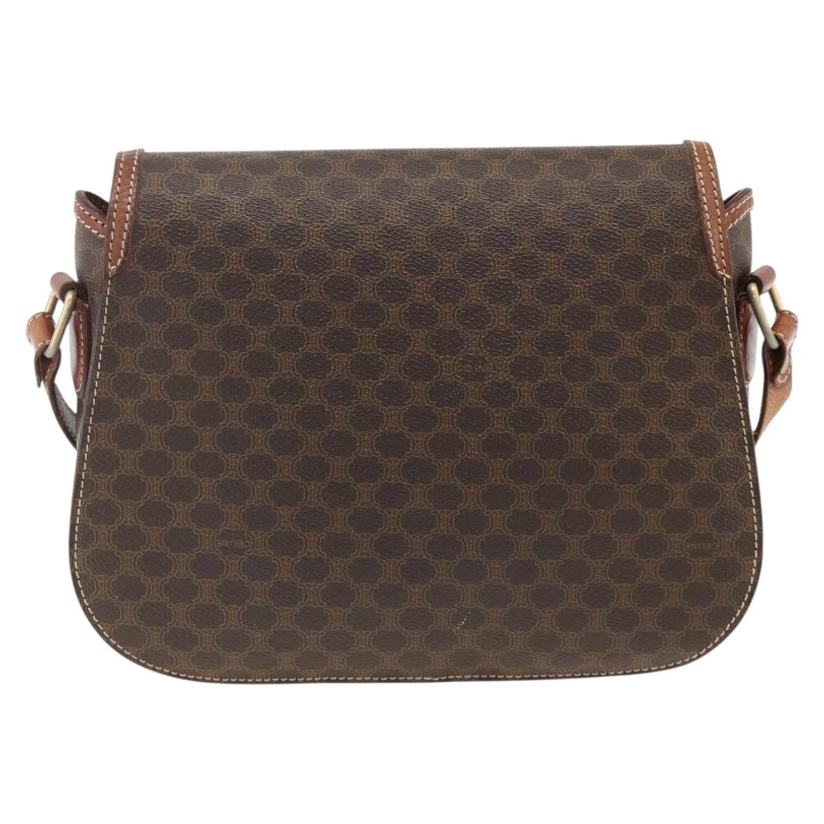 CELINE Macadam Canvas Shoulder Bag PVC Leather Brown Gold Auth 171040