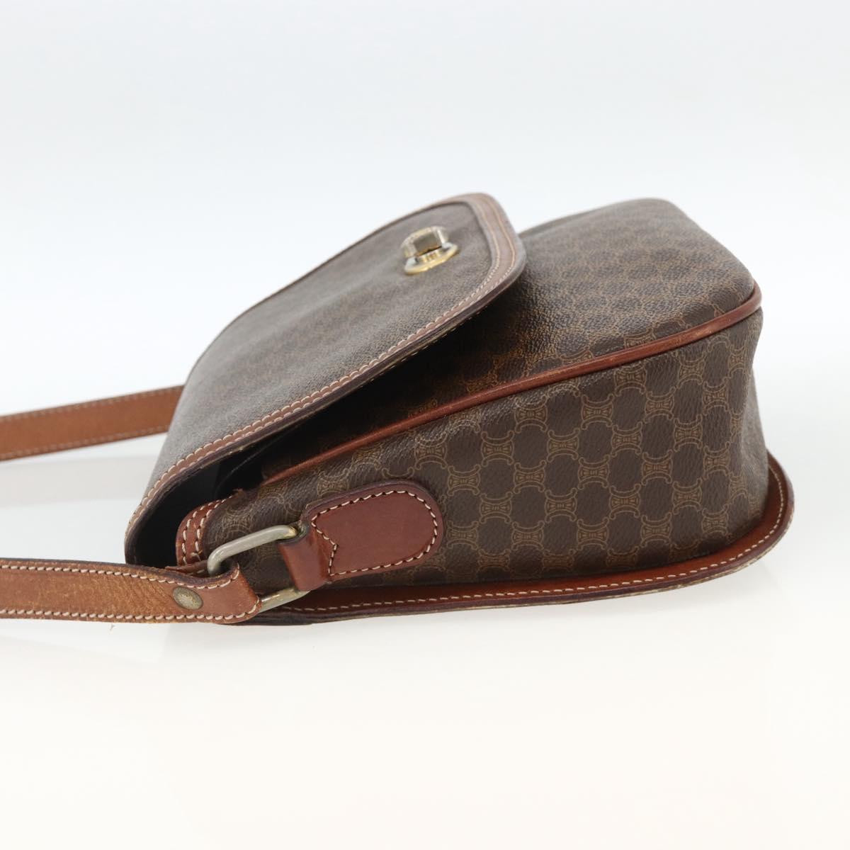 CELINE Macadam Canvas Shoulder Bag PVC Leather Brown Gold Auth 171040