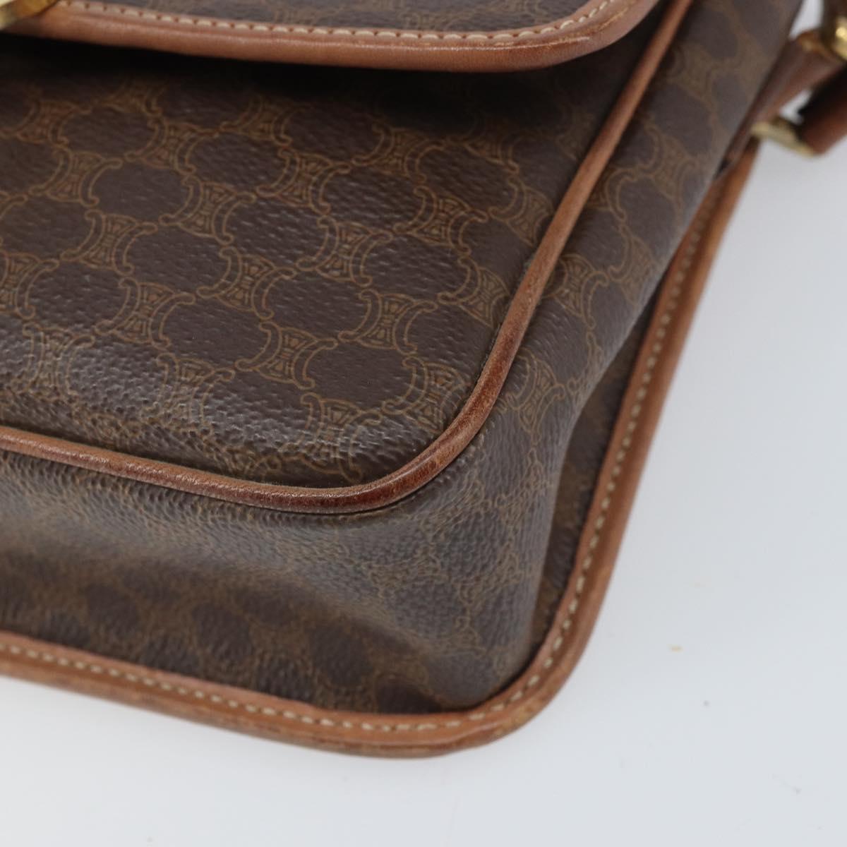 CELINE Macadam Canvas Circle Shoulder Bag PVC Leather Brown Gold Auth 171041