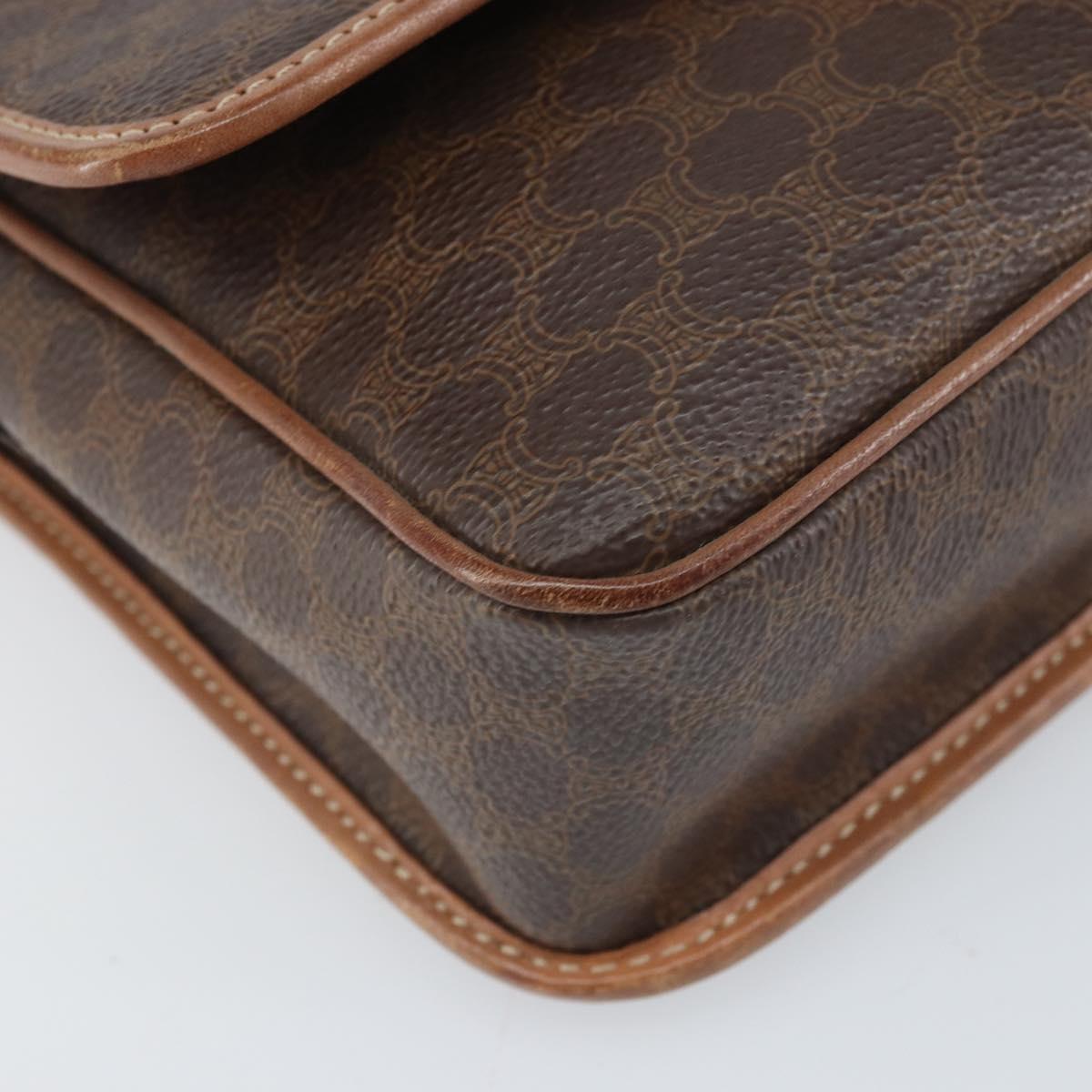 CELINE Macadam Canvas Circle Shoulder Bag PVC Leather Brown Gold Auth 171041
