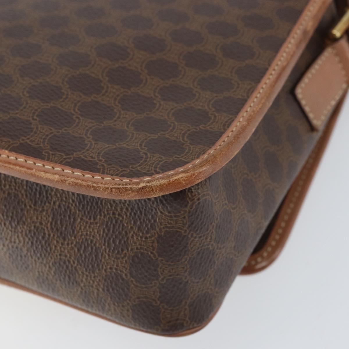 CELINE Macadam Canvas Circle Shoulder Bag PVC Leather Brown Gold Auth 171041