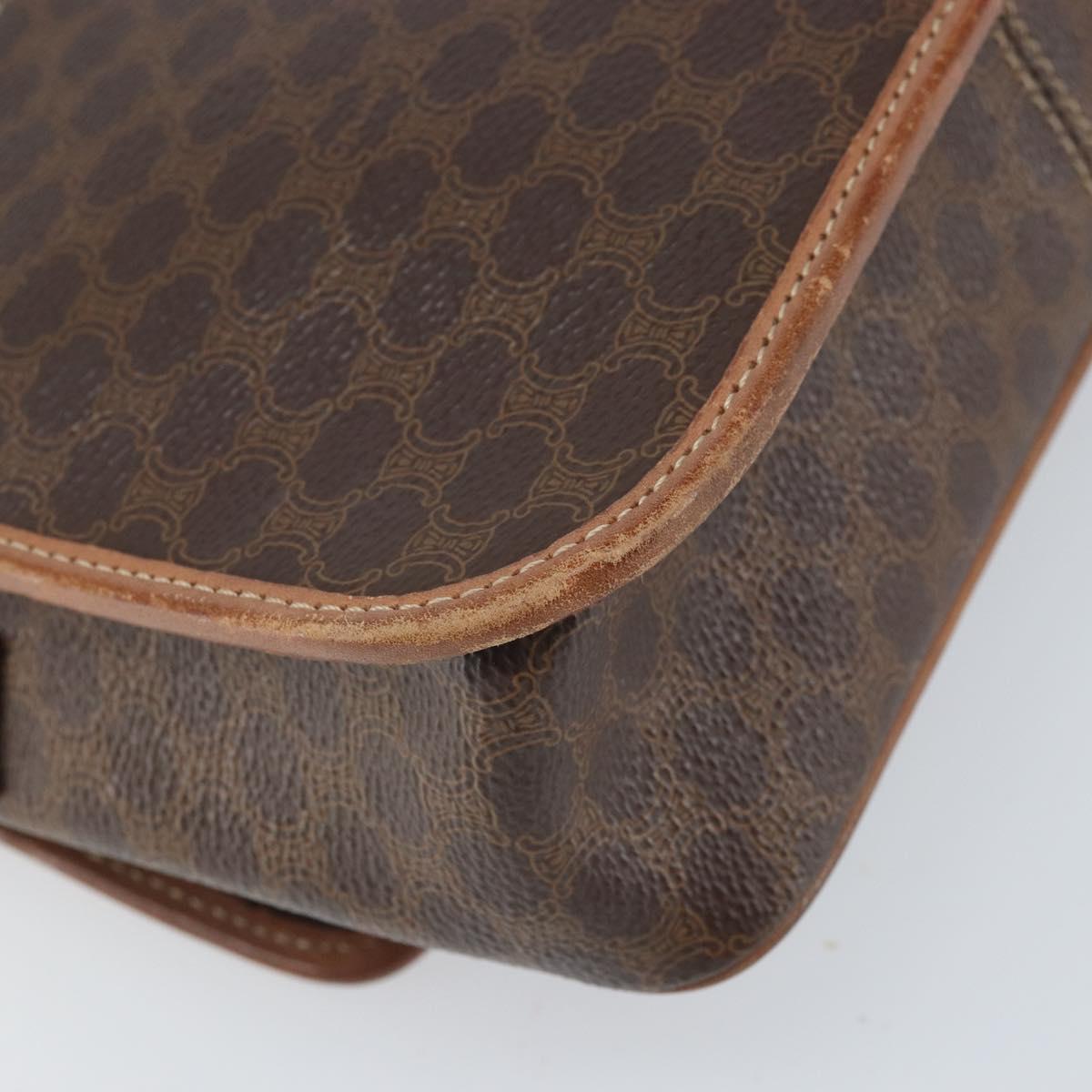 CELINE Macadam Canvas Circle Shoulder Bag PVC Leather Brown Gold Auth 171041