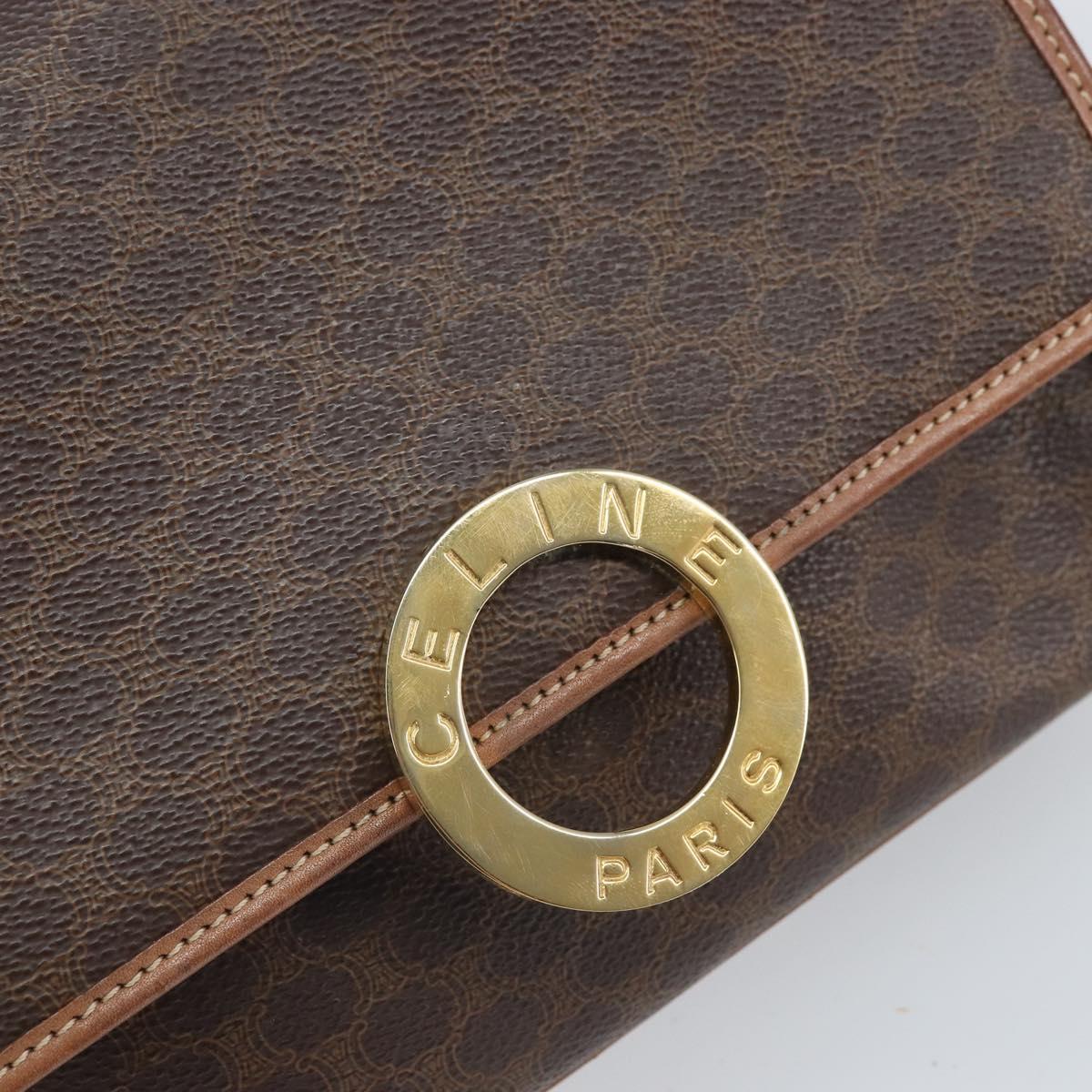 CELINE Macadam Canvas Circle Shoulder Bag PVC Leather Brown Gold Auth 171041