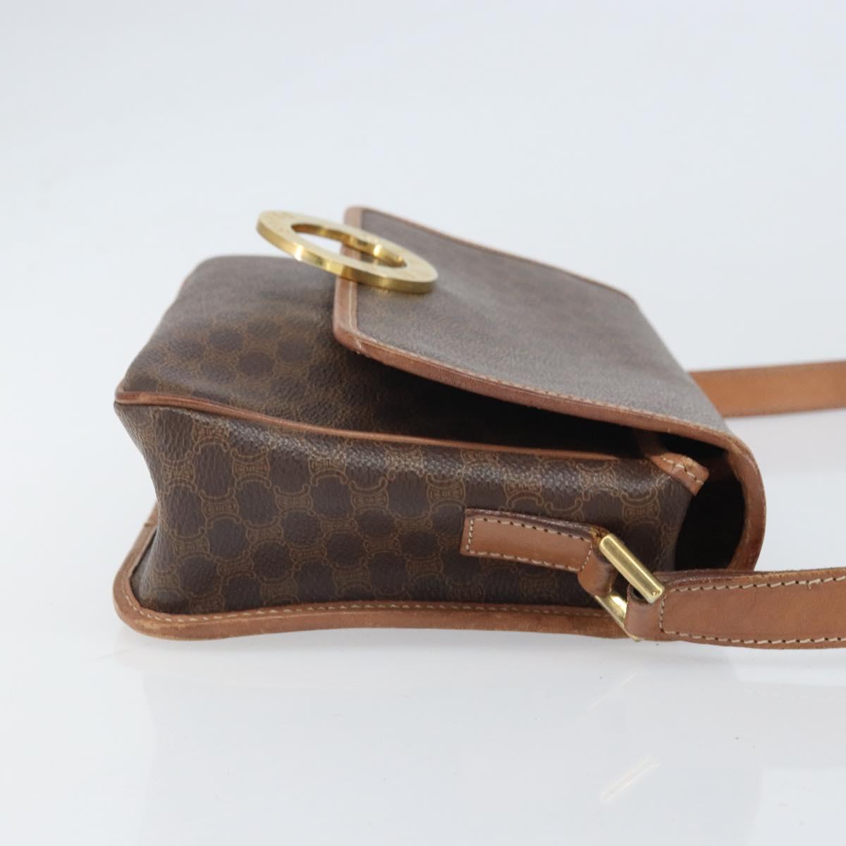 CELINE Macadam Canvas Circle Shoulder Bag PVC Leather Brown Gold Auth 171041