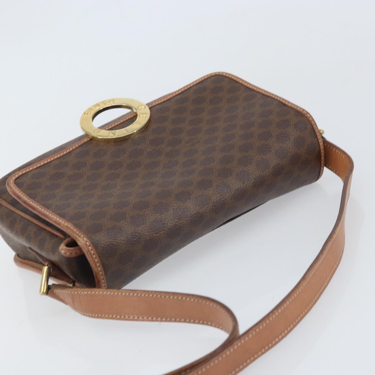 CELINE Macadam Canvas Circle Shoulder Bag PVC Leather Brown Gold Auth 171041