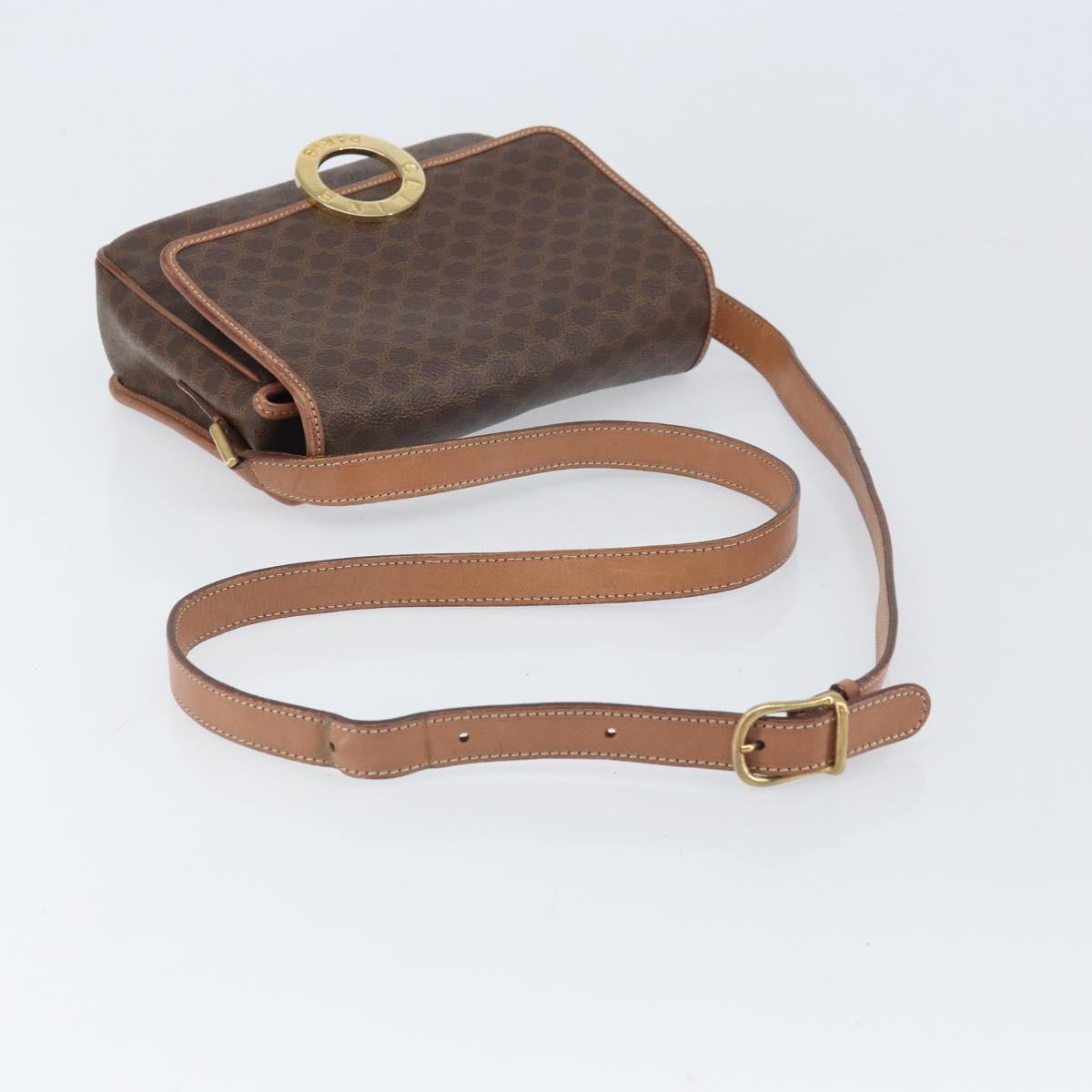 CELINE Macadam Canvas Circle Shoulder Bag PVC Leather Brown Gold Auth 171041