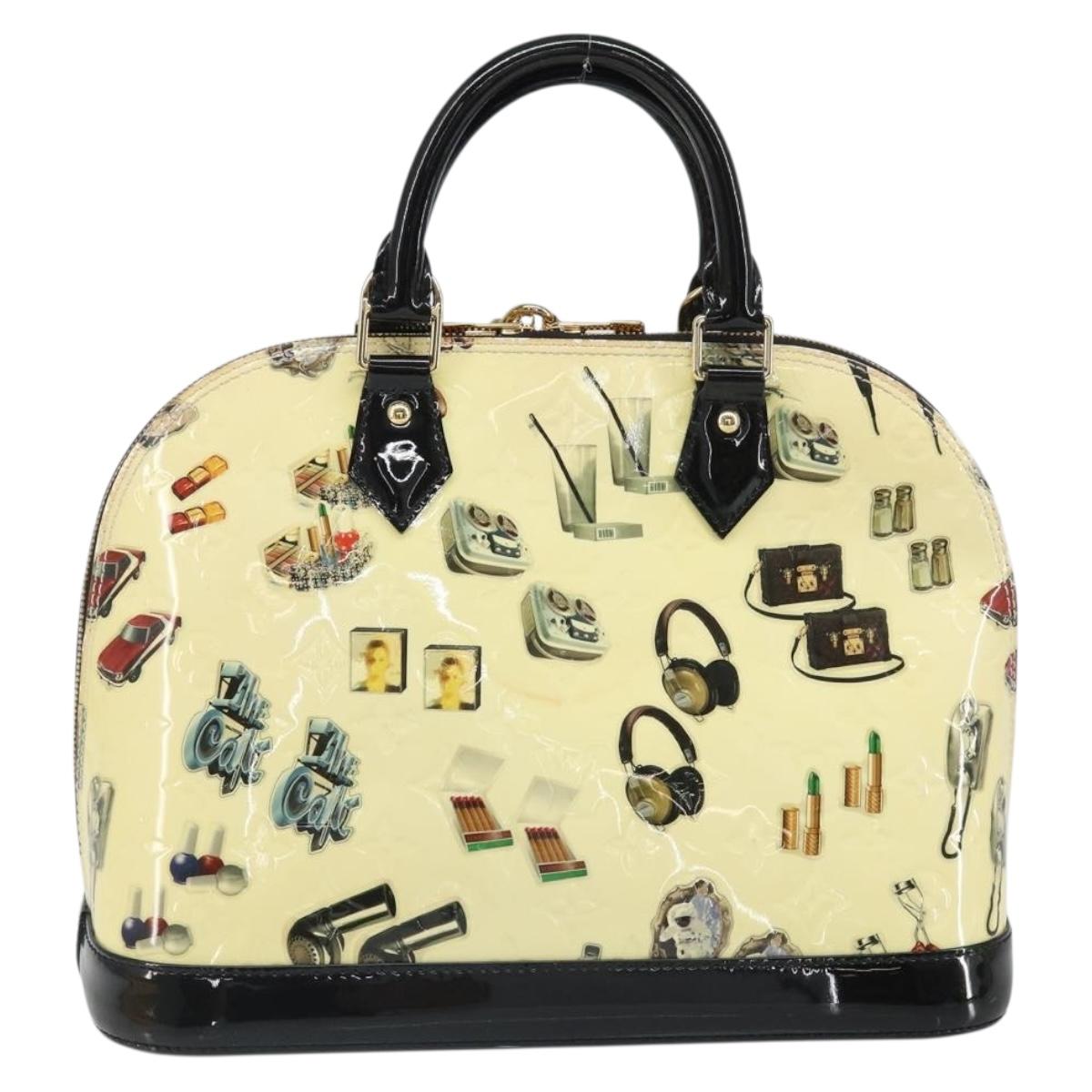 LOUIS VUITTON Vernis Sticker Print Alma PM Hand Bag White M50466 LV Auth 171045