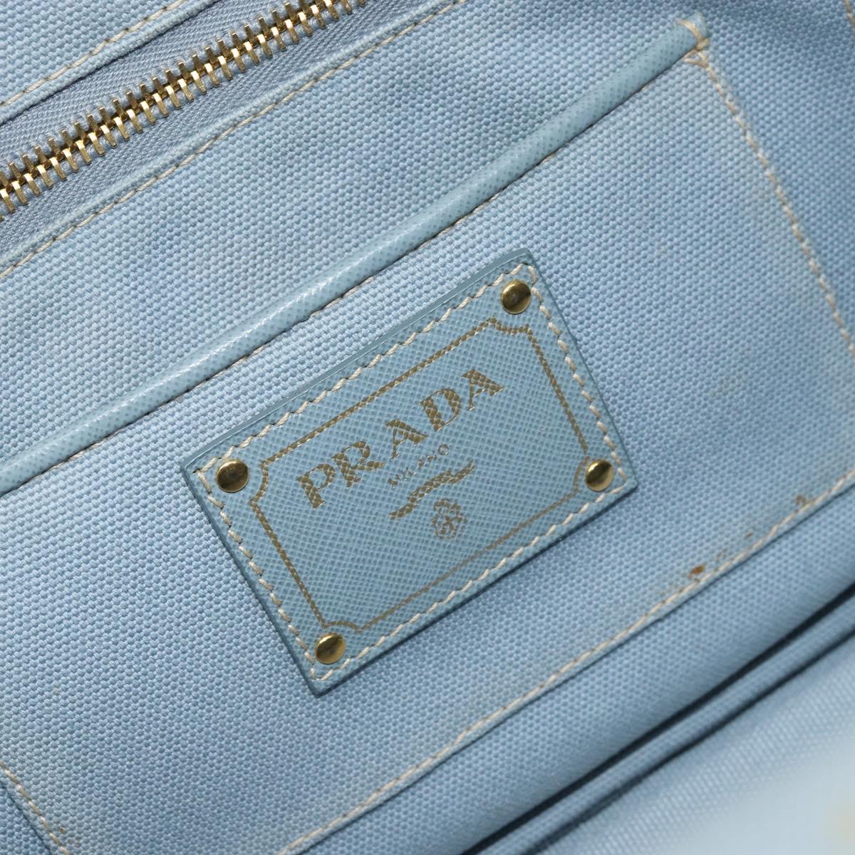 PRADA Canapa MM Hand Bag Canvas Light Blue Gold Auth 171056