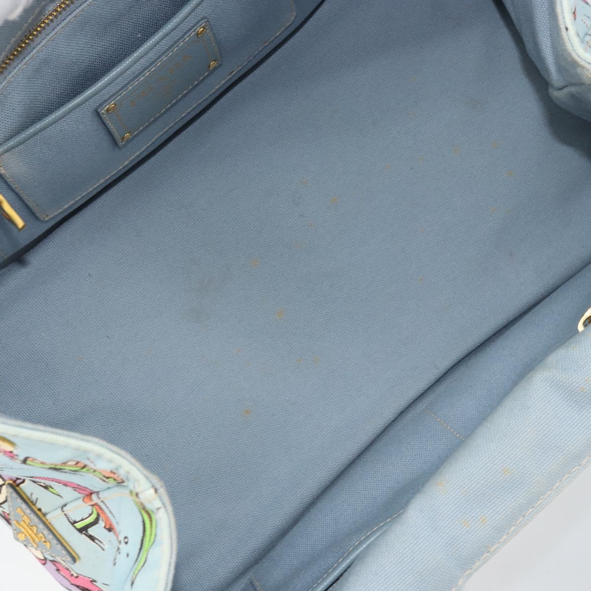 PRADA Canapa MM Hand Bag Canvas Light Blue Gold Auth 171056