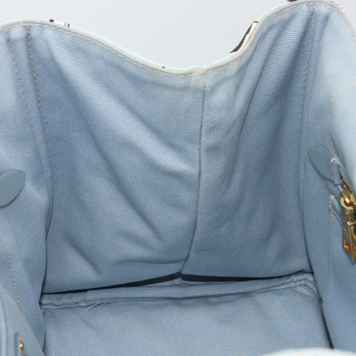 PRADA Canapa MM Hand Bag Canvas Light Blue Gold Auth 171056