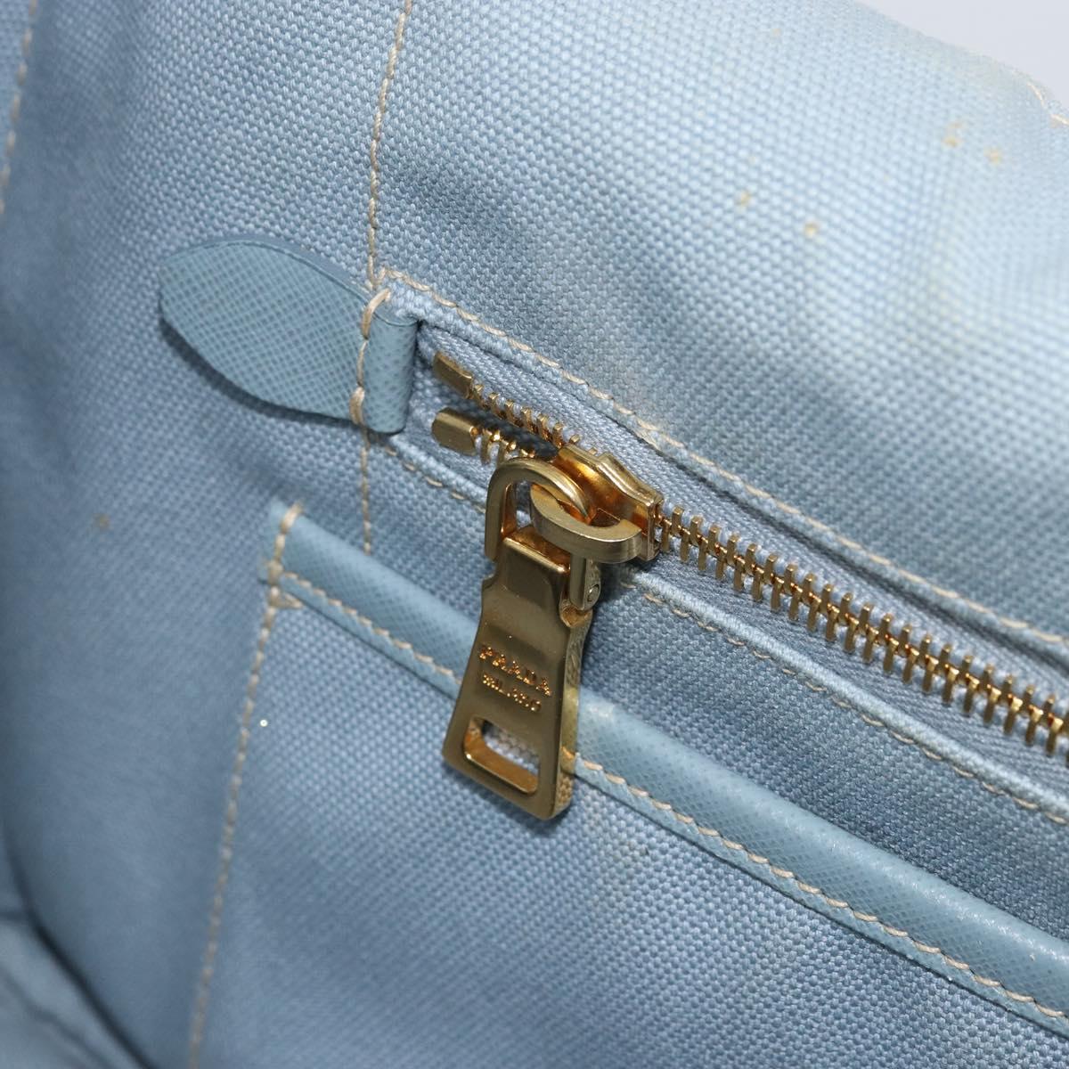 PRADA Canapa MM Hand Bag Canvas Light Blue Gold Auth 171056