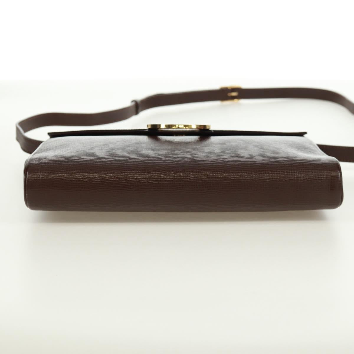 CELINE Circle Shoulder Bag Leather Brown Gold Auth 171061A