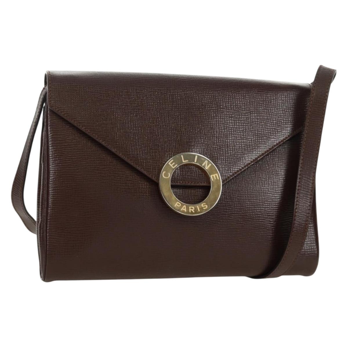 CELINE Circle Shoulder Bag Leather Brown Gold Auth 171061A