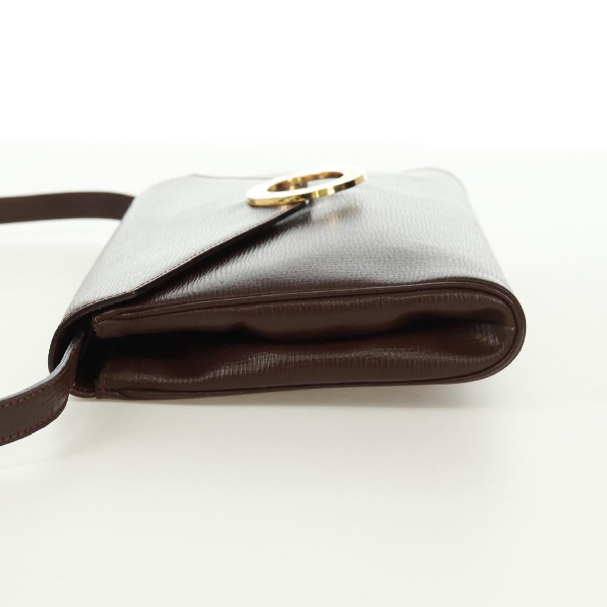 CELINE Circle Shoulder Bag Leather Brown Gold Auth 171061A