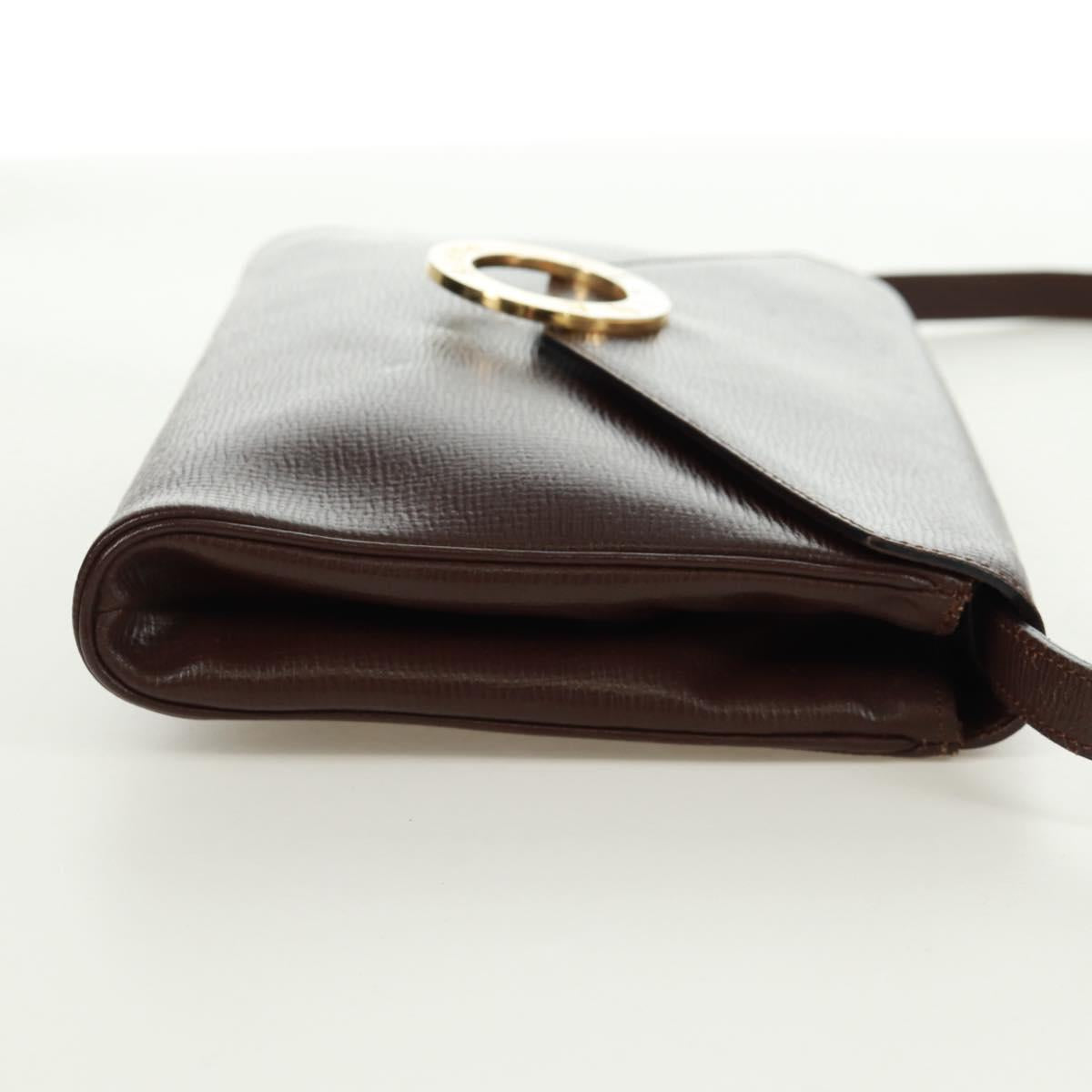 CELINE Circle Shoulder Bag Leather Brown Gold Auth 171061A